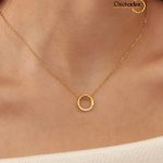 Gold Plated Circle Pendant Cubic Zirconia Necklace