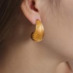 Gold Plated Texture Water Drop Stud Earrings