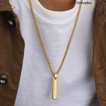 18K Gold plated Stainless Steel Vertical Bar Pendant Necklaces