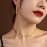 18K Gold Plated Stainless Steel Leaf Choker Necklace