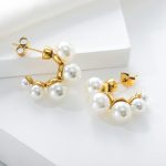 18K Gold Plated Large Pearl Design Classic Mid Western Vintage Stud Earrings