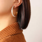 18k Gold Plated Stainless Steel  Zircon Tennis Baguette Stud Open Hoop Earrings