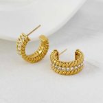 18K Gold Plated  Stainless Steel Zircon Twisted Stud Earrings