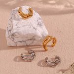 18k gold PVD Water Wave Cuff Earrings