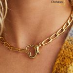 Jewelry-Statement Gold Link Chain Love Lock Necklace