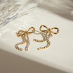 18K Gold Plated Stainless Steel Trendy Bowknot Diamond Chain Earrings