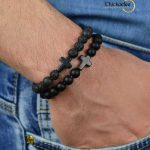 Natural Lava Stone Beads Bracelets Cross Bracelet