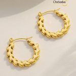 Olive Leaf Hoop Luxury Gold Plated Statement Earrings
