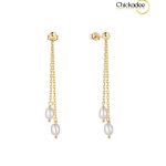 Pearl Double Tassel Stud Earrings