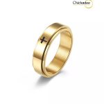 Rotatable Design Minimal Cross Titanium Steel Ring