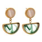 18K Gold Plated Stainless Steel Opal Stone Match Resin Stud Earrings
