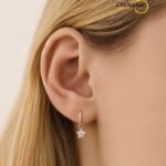 S925 Sterling Silver Classic Hoop Earrings Detachable Floral Star Moon Dangle Design Flower Drop Huggies Hoop Earring