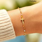 18k Gold Plated Stainless Seed Bead Cross Bracelet