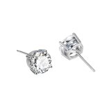Silver Cubic Zirconia Four Prong Claw Stud Earrings