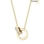Simple Double Ring Diamond Pendant Necklace