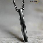Stainless Twisted Vertical Bar Pendant Necklace - Black