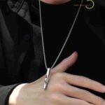 Stainless Twisted Vertical Bar Pendant Necklace - Silver