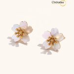 Summer Elegant Natural Shell Sakura Flower Stud Earrings