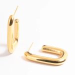 Waterproof Gold Plated Stainless Steel Rounded Square Hoop Earrings