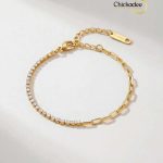 Zircon Chain Patchwork Paperclip Bracelet -2mm / 3mm