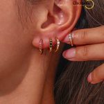 Zircon Huggie Hoop Earrings for Women Diamond Small Hoop Earring Pink