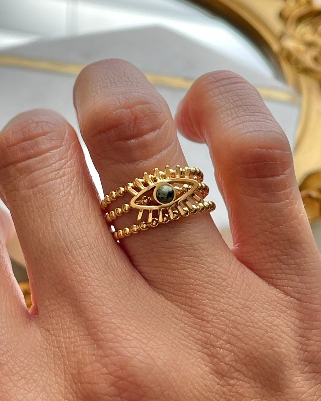 Black and White Ramadan Kareem Instagram Post - 1 18k gold plated Evil Eye Ring - Image 1
