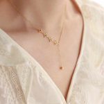 18K Gold Plated Stainless Steel Chain Link Four 4 Leaf Clover Y Lariat Form Necklace