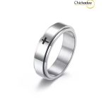 silver Rotatable Design Minimal Cross Titanium Steel Ring