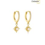 S925 Sterling Silver CANNER Short Flower Tassel Daily Wear Cute Opal Hoop Earring