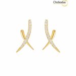 S925 Sterling Silver Ear Stud Sparkling Inlaid Zircon Cross Earrings