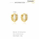 S925 Sterling Silver Classic Branch Design Zircon Huggie Hoop Cuff Earrings