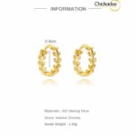 S925 Sterling Silver Classic Branch Design Zircon Huggie Hoop Cuff Earrings for Women
