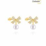 S925 Sterling Silver Zircon Stone Bowknot Pendant Stud Earrings