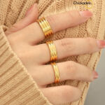 18K Gold Plated 316L Waterproof Stainless Steel three Layer Ring - Size 6